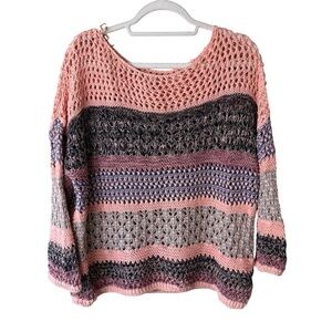 Kismet Multicolor Striped Women's Crochet Sweater Size XL Colorblock Cozy Boho